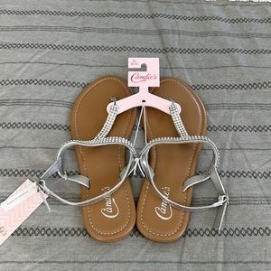 NWT silver sandals with clear gems